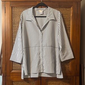 Pin-Stripe Blue and White Button-Up Blouse